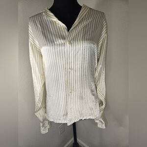 Vintage Striped White Button-Up Women's Top